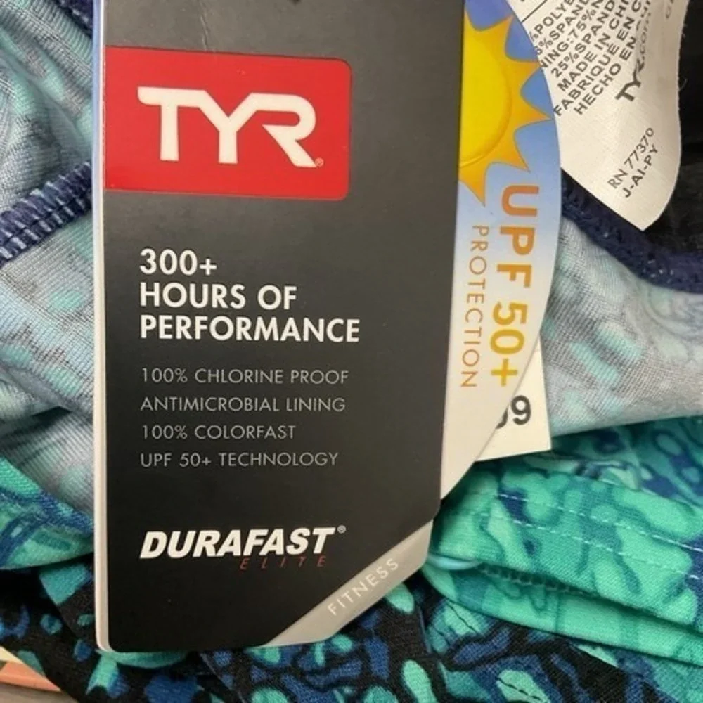 NWT TYR Artic V-Neck UPF50+ Teal/Blue Tankini Top Swim Kayak Style Women16 China